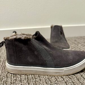 Toms Grey Suede Ankle Boots with Fur Trim